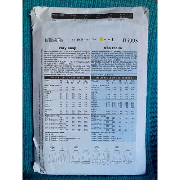 Butterick Pattern 4993 skirt swing sz M - Picture 2 of 7